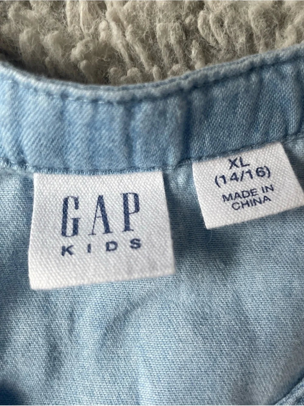 Gap Kids Girls Chambray Tiered Dress Size XL 14/16 Blue Denim Puff Sleeve Short